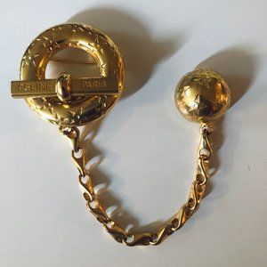 Vintage Celine Gold-Toned Double Pin Brooch